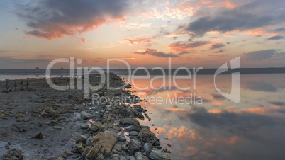 Panoramic view of the salt lake at sunset