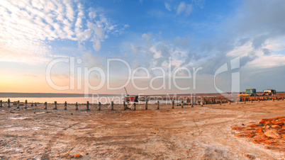 Panoramic view of the salt lake at sunset