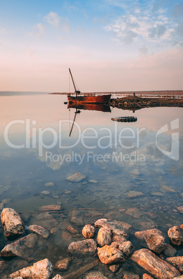 Panoramic view of the salt lake at sunset