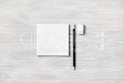 Notebook, pencil, eraser