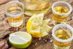 Tequila shot with lime and salt