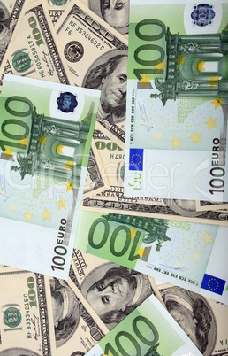 dollar and euro banknote