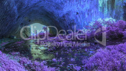 Mystical cave in bright fantastic colors