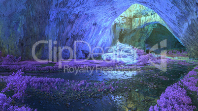 Mystical cave in bright fantastic colors