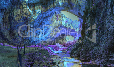 Mystical cave in bright fantastic colors