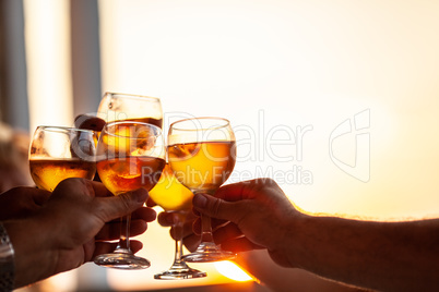 Friends toasting with wine at the party