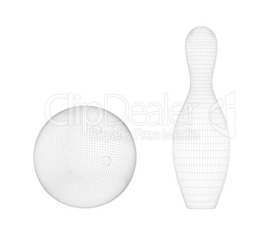 3D model of bowling ball and pin