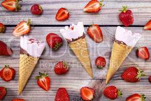 Ice cream stick placed on a blue vintage wooden