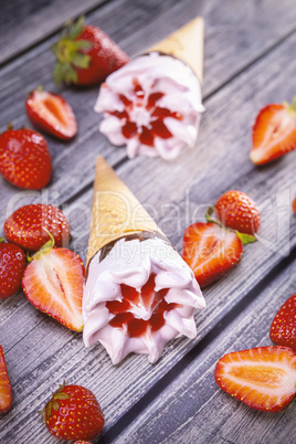Ice cream cones with strawberry