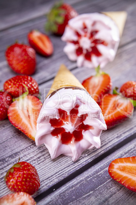 Ice cream cones with strawberry