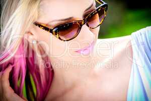 Blonde Woman Wearing Sunglasses Outside