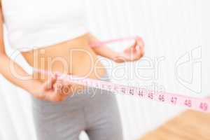Woman Female Girl Measuring Waist With Tape Measure