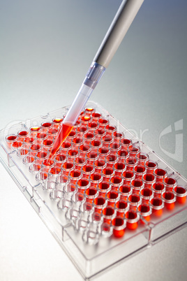 Red Solution or Blood Medical Lab Research With a Pipette and Ce