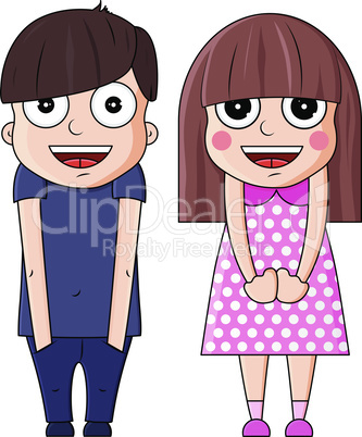 Cute cartoon boy and girl with happy emotions. Vector illustration