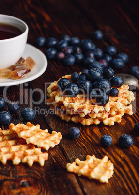 Waffles with Blueberry and Cup of Tea.