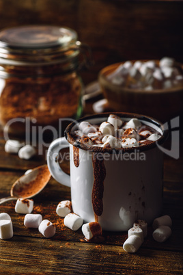 Metal Mug of Cocoa with Marshmallow.