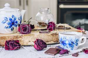 Cup of Tea with Chocolate Bars.