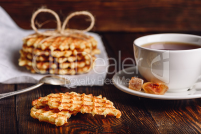 Breakfast with Waffle and Cup of Tea.