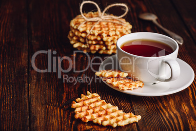 Dessert with Cup of Tea and Waffles.