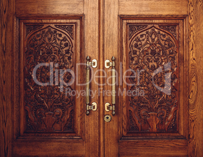 Wooden Door Carved with Floral Ornament