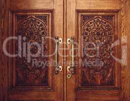 Wooden Door Carved with Floral Ornament