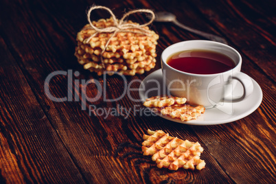 Dessert with Cup of Tea and Waffles.