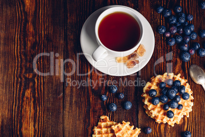 Cup of Tea with Blueberry and Homemade Waffles.