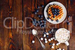 Hot Chocolate with Waffles and Blueberry.