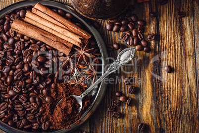 Coffee with Spices on Plate.