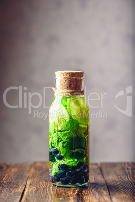 Bottle of Water with Lime, Mint and Blueberry.