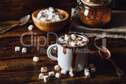 Metal Mug of Cocoa with Marshmallows.