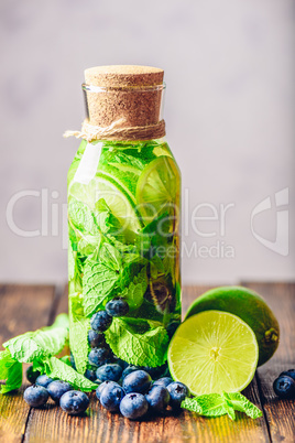 Flavored Water with Lime, Mint and Blueberry.