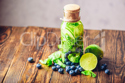Detox Water with Lime, Mint and Blueberry.
