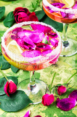 Low alcohol cocktail with rose
