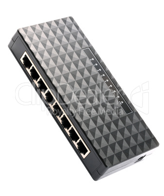 black 8 Port Plastic Ethernet Switch isolated on white backgroun