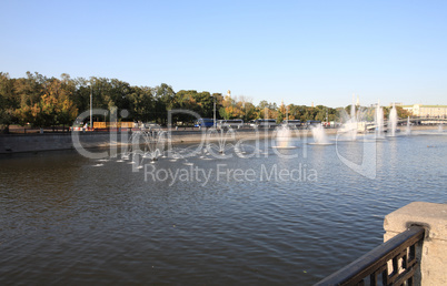 many fountain on river