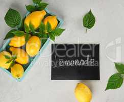 fresh ripe whole yellow lemons and black frame with an inscripti