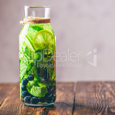 Water Infused with Lime, Mint and Blueberry.