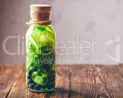 Bottle of Water with Lime, Mint and Blueberry.