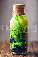 Bottle of Water with Lime, Mint and Blueberry.