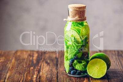 Detox Water with Lime, Mint and Blueberry.