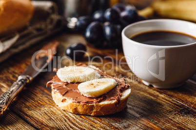 Breakfast with Fruit Sandwich and Coffee.