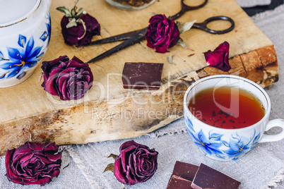 Cup of Black Tea with Chocolate Bars.
