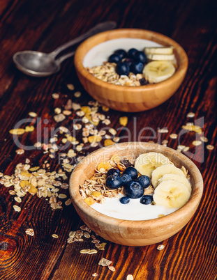 Two Bowl of Muesli with Banana and Blueberry.