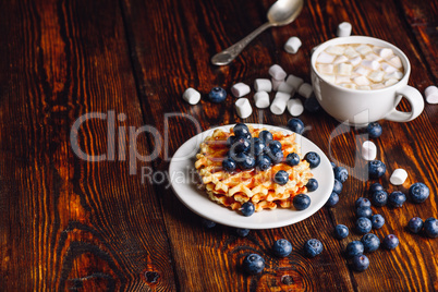Waffles with Blueberry and Cup of Coffee.