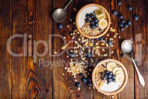 Two Bowl of with Granola, Banana and Blueberry.