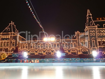 skating-rink on red square at night