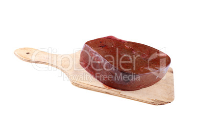 Piece Meat on Wood Board Isolated