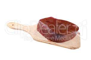 Piece Meat on Wood Board Isolated