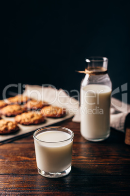 Glass of Milk and Oatmeal Cookies.